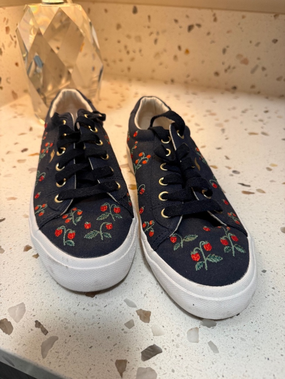 Keds "Rifle Paper Co" navy tennis shoes with strawberry embroidery